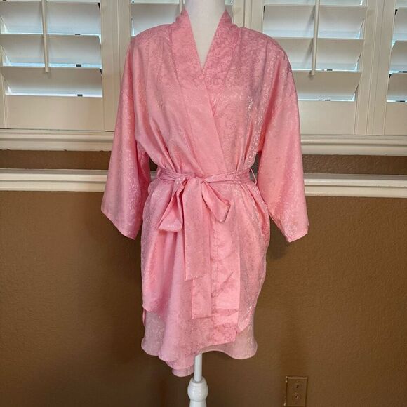 Vintage Size M Embossed Floral Kimono Robe And Nightie Dress Set Bubblegum Pink - Picture 1 of 10